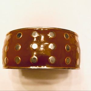 Chocolate brown & goldtone enamel hinged bracelet